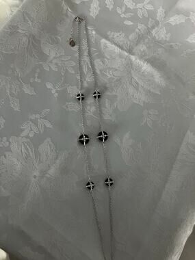 Dana Buchman Long Silver Tone Black Rhinestone Station Necklace 32 Inch